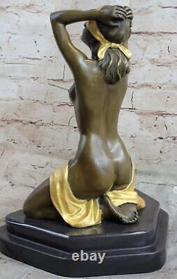 Nu Art Déco Preiss Store Plié Femelle Bronze Sculpture Or Patine Statuette