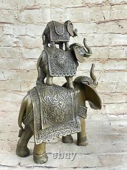 Ouest Pure Bronze Marbre Art Déco Sculpture Chanceux Éléphant Figurine Statue