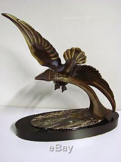 P. Hugonnet Ancienne Sculpture En Bronze Art Deco Mouette / Statue Marine