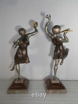 Paire de sculpture chryselephantine art deco 1930 LIMOUSIN statue femme danseuse