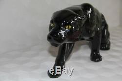 Panthere noir yeux jaune céramique faïence sculpture statue animalière art déco