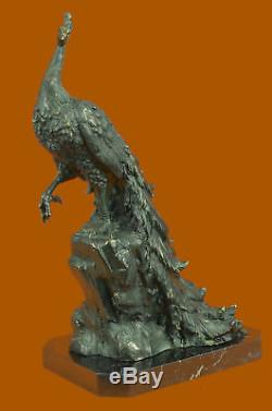 Paon Art Déco Fin Artisanal Bronze Sculpture Statue Figurine Figurine T