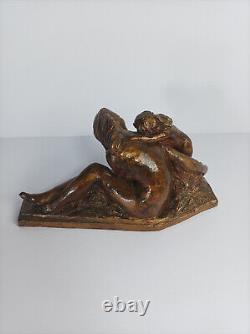 Pascal Boureille (1909-1999) Sculpture Art Deco en terre cuite Femme et enfant