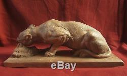 Pierre Dandelot Panthere Lionne Sculpture Art Deco Terre Cuite Animalier Bronze