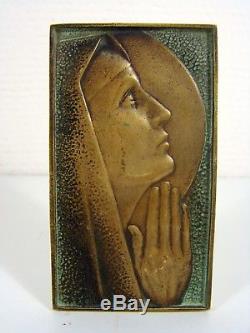 Plaque Bronze Art Déco MADONE Signée Max Le Verrier D 6,8 x 12 cm