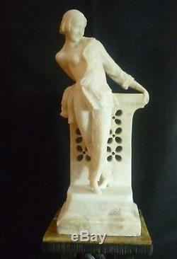 R. BULONI Jeune fille à la balustrade Sculpture ART DECO