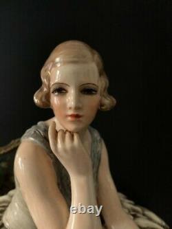 Rare Et Grande Sculpture Ceramique Femme Assise 1930 Signee Guido Cacciapuoti
