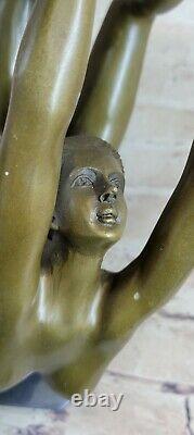 Rare Original Art Déco Sport Gymnaste Bronze Sculpture Statue Marbre Figurine