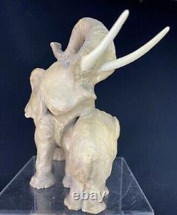 Rare Sculpture Art Deco Guido Cacciapuoti Terracotta Elephante Et Son Bebe
