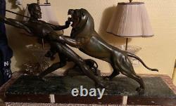 Rare Sculpture art déco le chasseur de lion signé Limousin jacques