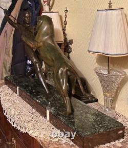 Rare Sculpture art déco le chasseur de lion signé Limousin jacques