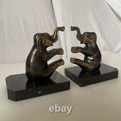 Rare paire de serre livre éléphant art deco sculpture marbre ancien 1930 J Amour