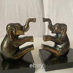 Rare paire de serre livre éléphant art deco sculpture marbre ancien 1930 J Amour