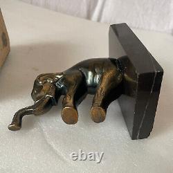 Rare paire de serre livre éléphant art deco sculpture marbre ancien 1930 J Amour