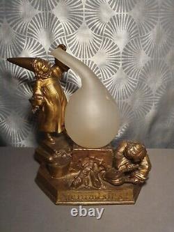 Rarissime! Veilleuse lampe art déco 1920 ALCHIMISTES! Sculpture statuette enfant