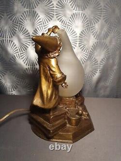 Rarissime! Veilleuse lampe art déco 1920 ALCHIMISTES! Sculpture statuette enfant