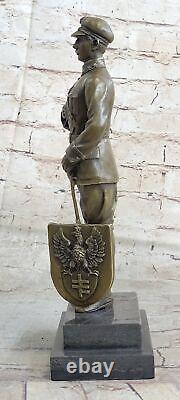 Russe Empereur Protection Avec Aigle Symbole Bronze Sculpture Art Déco en Marbre