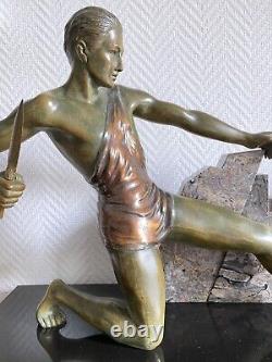 SCULPTURE STATUE HOMME NU CHASSEUR BRONZE ART DECO SIGNE BRAULT Ca. 1925-1930