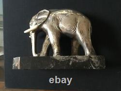 Sculpture Art Deco Elephant Bronze Patine Argentee Signee Marcel Andre Bouraine