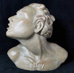 Sculpture Art Deco Platre Buste Homme Signature A Identifier 1930 B1452