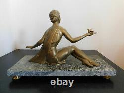 Sculpture Art Déco signée BALLESTE régule patine dorée doré Statue woman