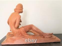 Sculpture Art-deco De Chiparus''jeune Femme Tenant Un Chevreau'' Terre Cuite