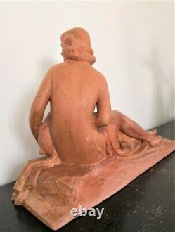 Sculpture Art-deco De Chiparus''jeune Femme Tenant Un Chevreau'' Terre Cuite