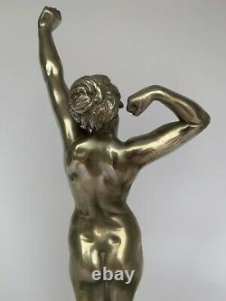 Sculpture En Bronze Argente Le Sommeil Art Deco 1930 Femme Au Bras Leve H3540