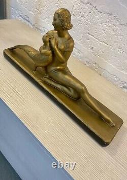 Sculpture Femme Au Faisan Art déco Salvatore Melani