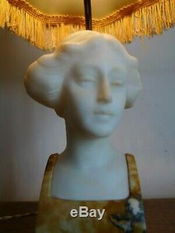 Sculpture Marbre Tete Jeune Fille Montee En Lampe Signee Preibisch Vers 1930