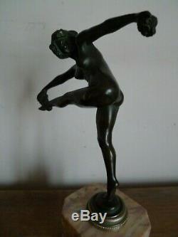 Sculpture Statuette En Bronze Danseuse Sur Marbre Vers 1930 Art Deco