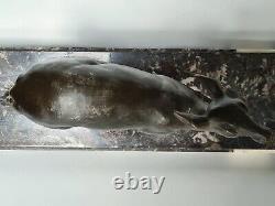 Sculpture animalière 2 biches en régule patiné socle en marbre Art-déco 1930