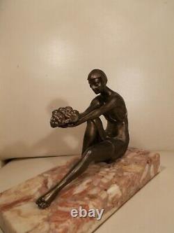 Sculpture art deco 1930 LIMOUSIN femme statuette en regule woman bronze color