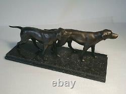 Sculpture braque chiens de chasse à l'arrêt ART DECO en régule & marbre