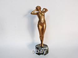 Sculpture bronze doré Louis Oury femme nue art nouveau art déco