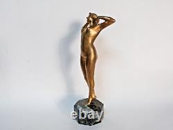 Sculpture bronze doré Louis Oury femme nue art nouveau art déco