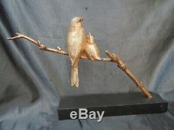 Sculpture bronze oiseaux moineaux sur branches Becquerel bronze Art Deco 1930