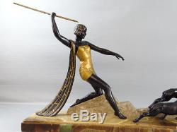 Sculpture chasseresse aux antilopes Art Déco J. Dauvergne Skulptur