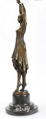 Sculpture en Bronze Femme Kita Danseuse sur Base Marbre Figure de Art Déco