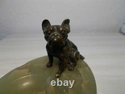 Sculpture en bronze 1920 art deco signée chien bouledogue francais vide poche