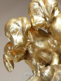 Sculpture en bronze TROIS CHIOTS et l'escargot de G. L. VACOSSIN Art Déco France