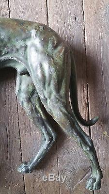 Sculpture en plomb d'ornement- Art Déco-Lévrier-patine bronze oxydé
