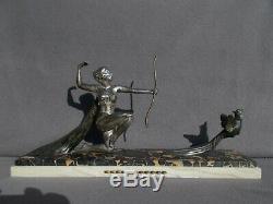 Sculpture femme & oiseau art deco 1930 vintage spelter statue figural woman bird