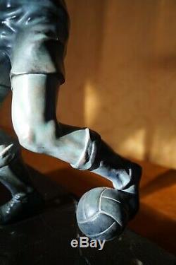 Sculpture footballeur régule patine verte bronze marbre art deco 1930 sport tbe