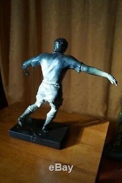 Sculpture footballeur régule patine verte bronze marbre art deco 1930 sport tbe
