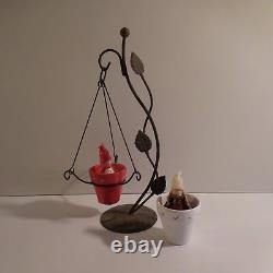 Sculpture métal forgé + 2 mobiles figurines bougies fait main art déco N3463