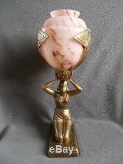 Sculpture porte vase 1930 art deco statue femme coul bronze era glass daum galle