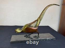 Sculpture statue faisan régule polychrome art deco dlg irenee rochard