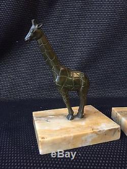 Serre Livres Girafes En Bronze Art Deco Signe Manin Sculpture