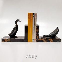 Serre-livres Sculpture Animalière Oies Signé M. FONT Art Déco